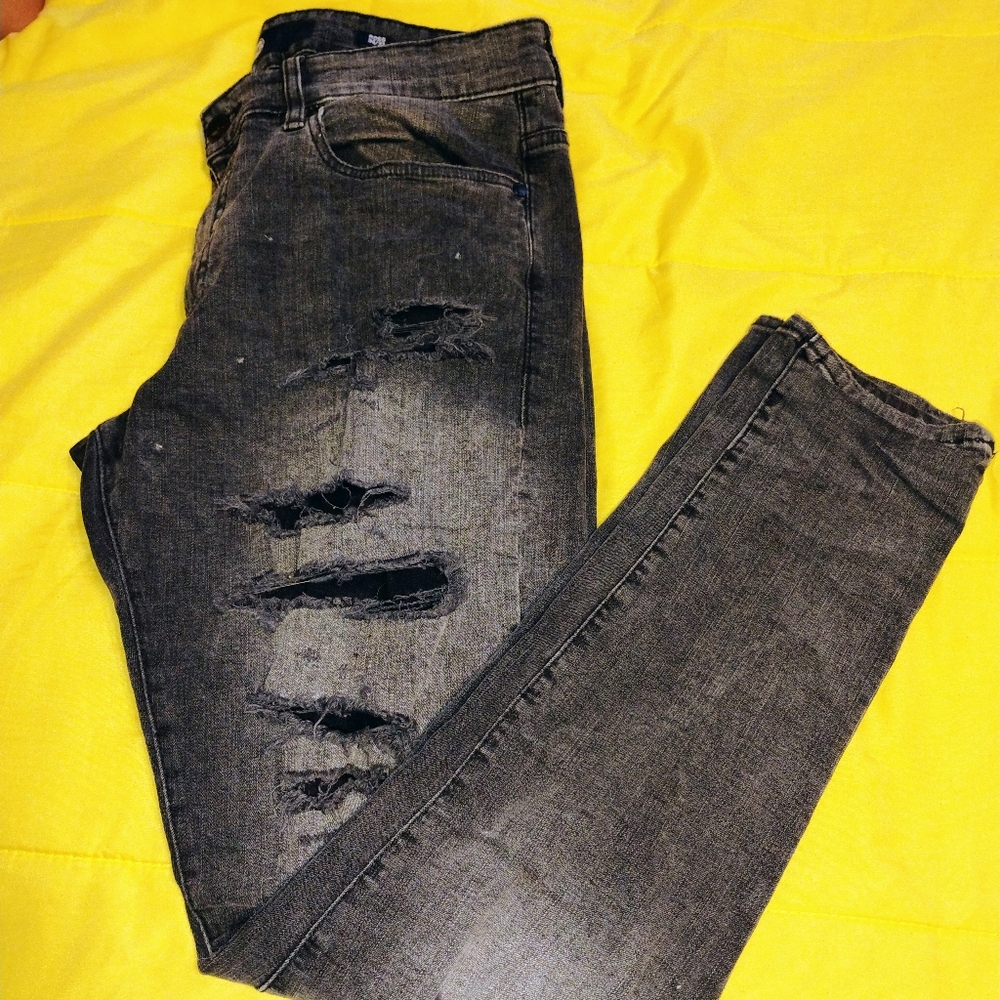 Men's Black Jeans by Jordan Craig 34x32 with Holes slim fit skinny jeans